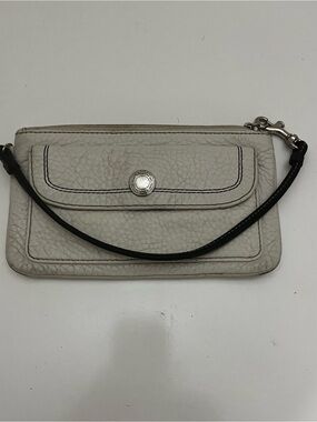Coach White Pebble Leather Flap Pocket Wristlet Wallet Silvertone Hardware